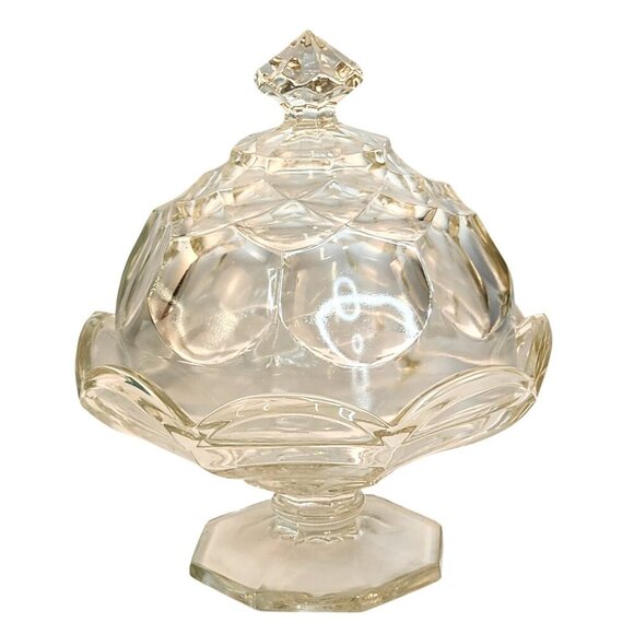 L E Smith Clear Glass Dominion Candy Dish Bowl Box With Lid 7.5" H Vintage Decor - Picture 9 of 10